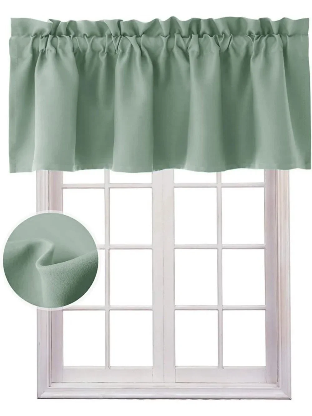 Light Sage Blackout Thermal Insulated Valance Curtain for Kitchen, 42x12 Inches